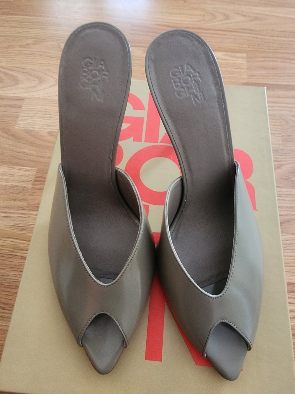 Gia Borghini Taupe Pointed Open-Toe Mule